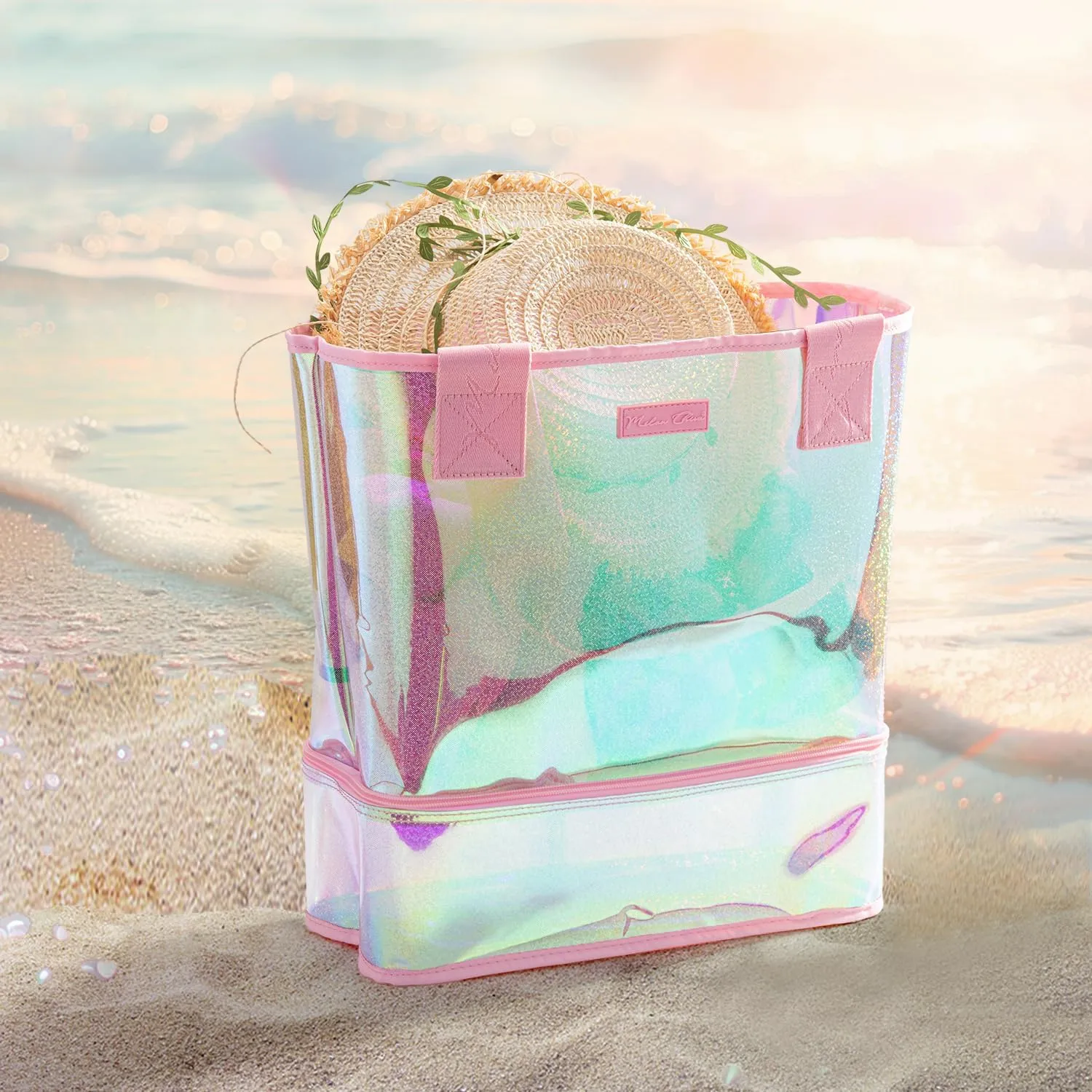 Milan Chiva Large Beach Tote Bag for Women Waterproof Sandproof Iridescent Clear Tote