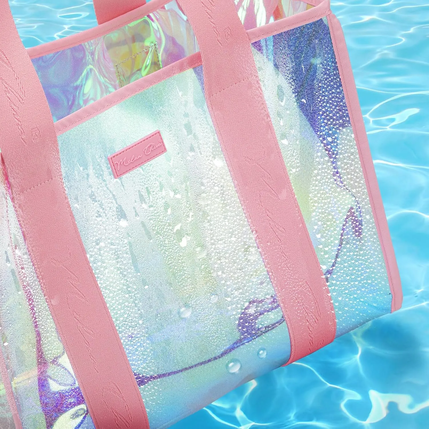 Milan Chiva Large Beach Tote Bag for Women Waterproof Sandproof Iridescent Clear Tote