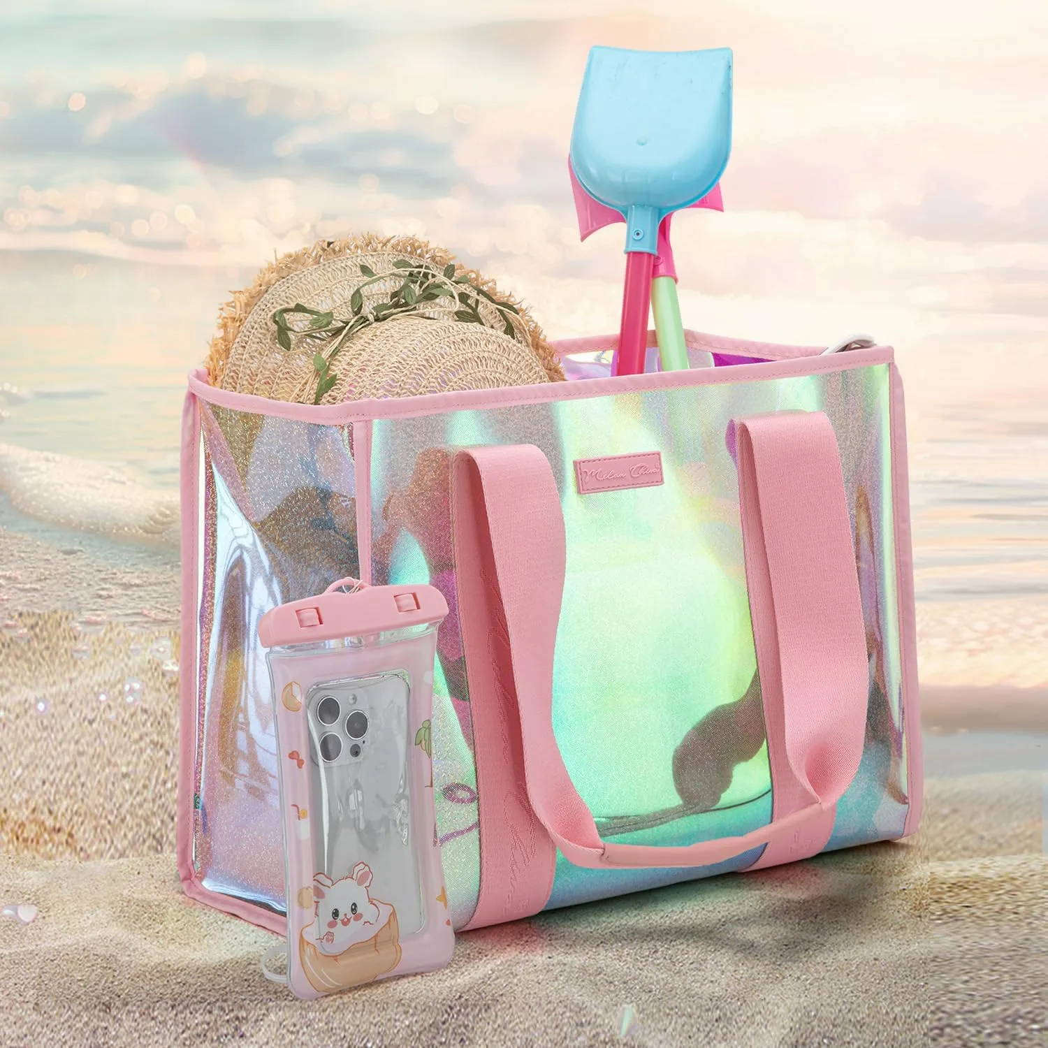 Milan Chiva Large Beach Tote Bag for Women Waterproof Sandproof Iridescent Clear Tote