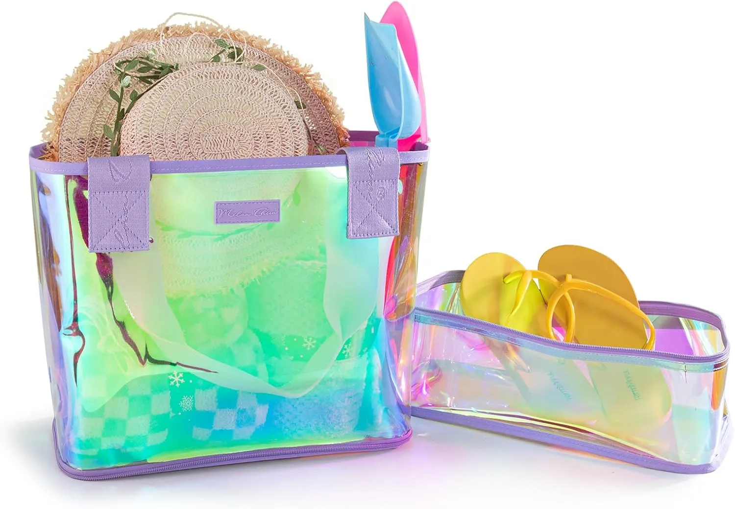 Milan Chiva Large Beach Tote Bag for Women Waterproof Sandproof Iridescent Clear Tote