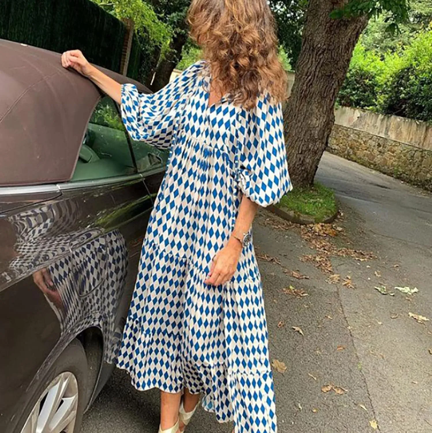 Milk Maid Dress for Women 2025 Floral Print Puff Sleeve Short Sleeve Maxi Dress with Elastic Waist Summer Casual Outfit