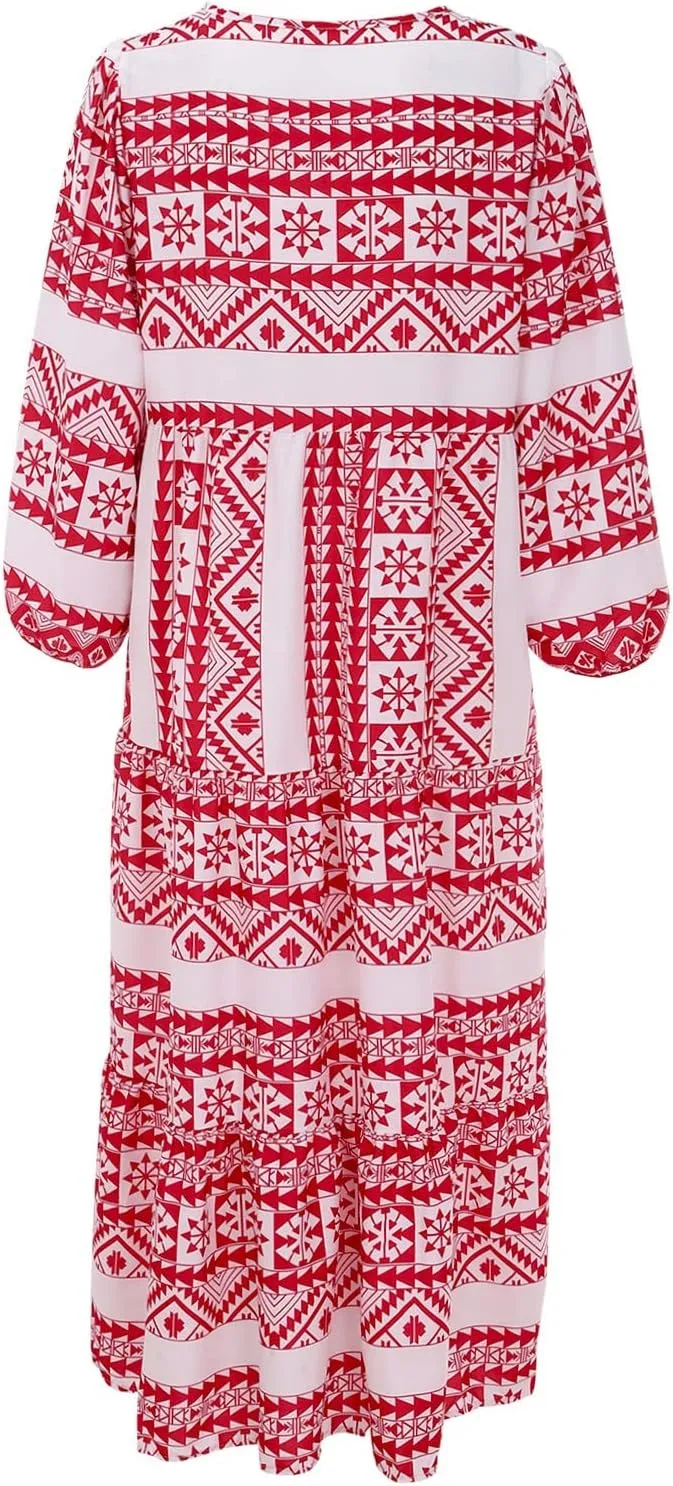 Milk Maid Dress for Women 2025 Floral Print Puff Sleeve Short Sleeve Maxi Dress with Elastic Waist Summer Casual Outfit