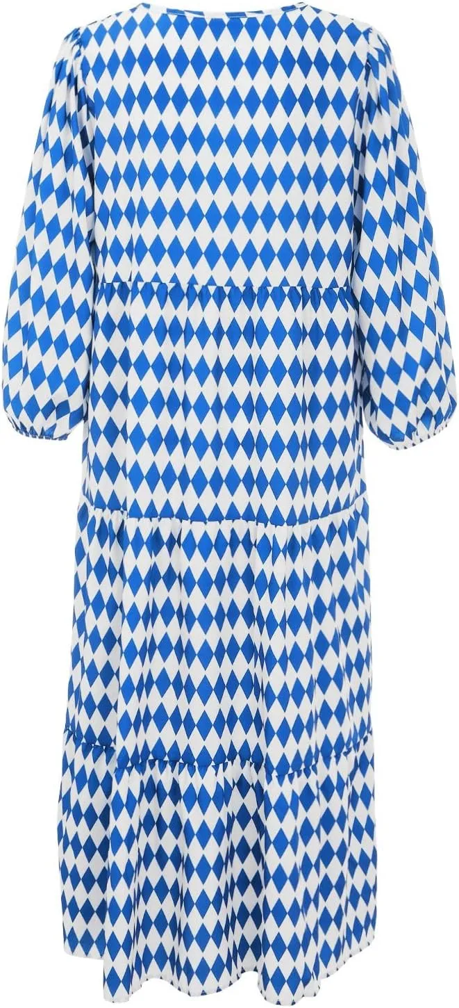 Milk Maid Dress for Women 2025 Floral Print Puff Sleeve Short Sleeve Maxi Dress with Elastic Waist Summer Casual Outfit