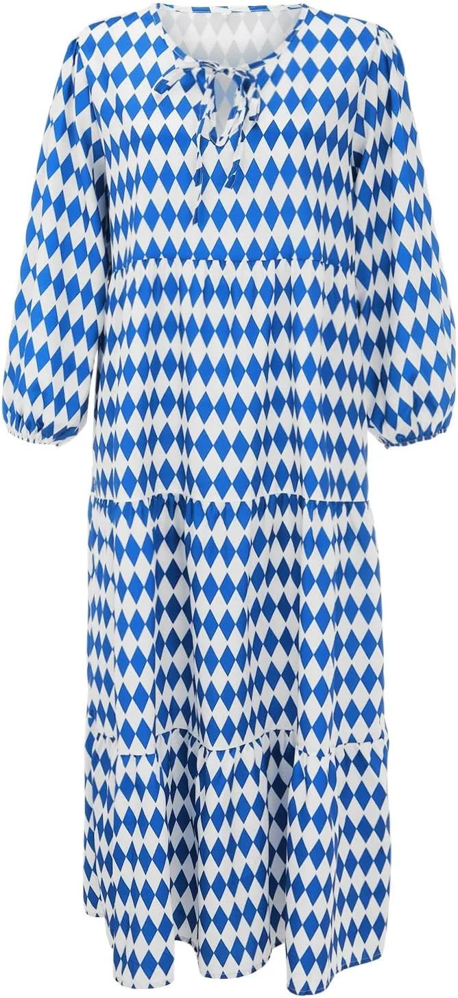 Milk Maid Dress for Women 2025 Floral Print Puff Sleeve Short Sleeve Maxi Dress with Elastic Waist Summer Casual Outfit