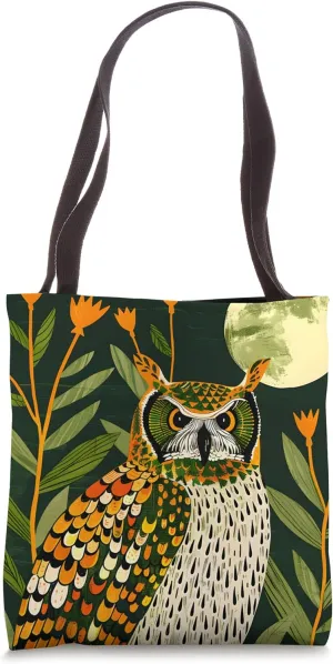 Minimalist Moonlight Botanical Eurasian Eagle Owl Tote Bag
