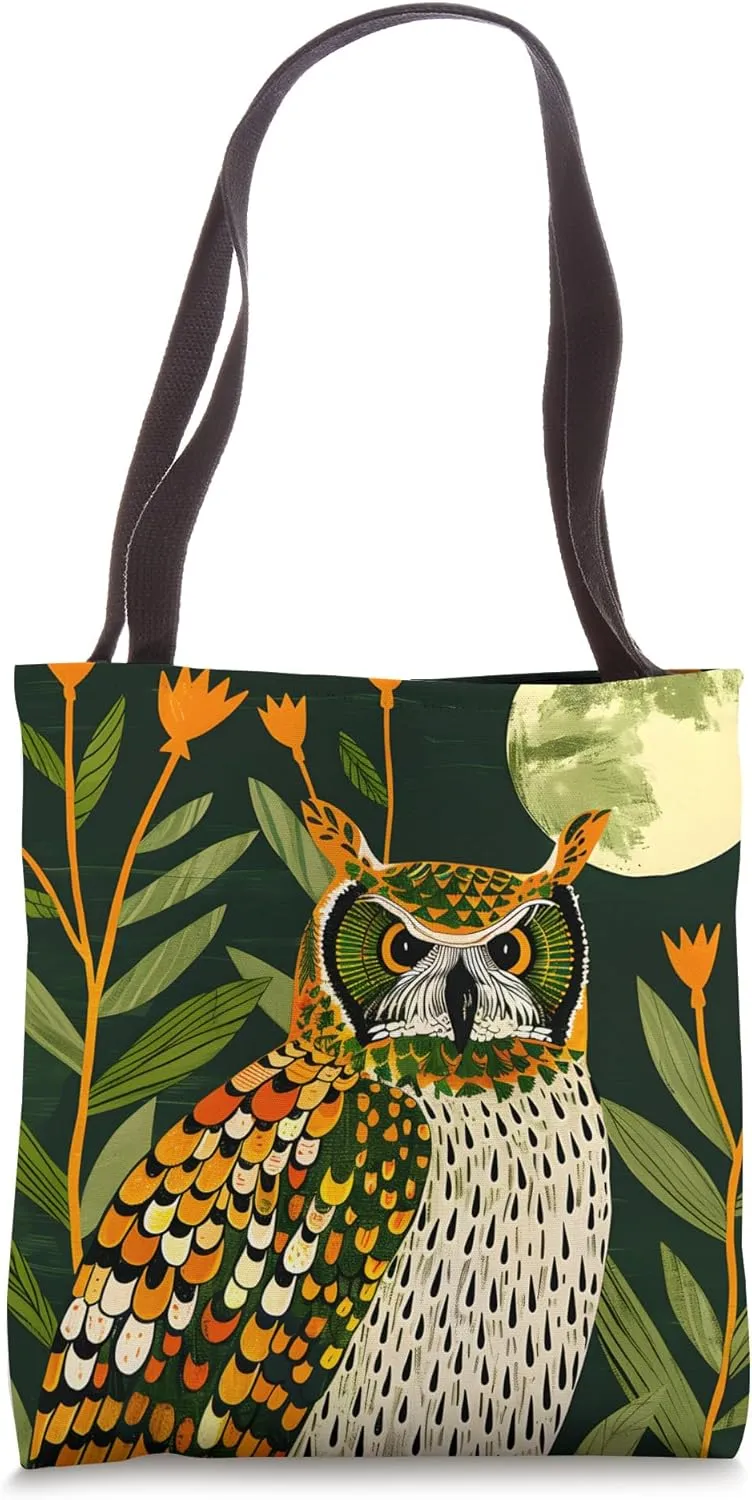 Minimalist Moonlight Botanical Eurasian Eagle Owl Tote Bag