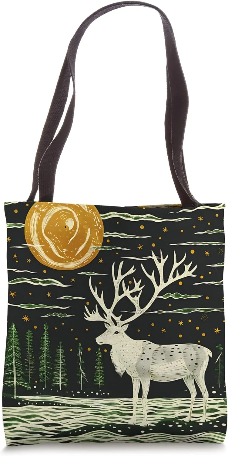 Minimalistic Moon Botanical Caribou Tote Bag