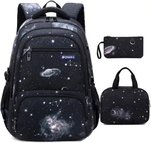 MITOWERMI Boys Backpacks for Primary Junior School Kids Backpack with Lunch Box Galaxy Space Bookbags for Boys Girls
