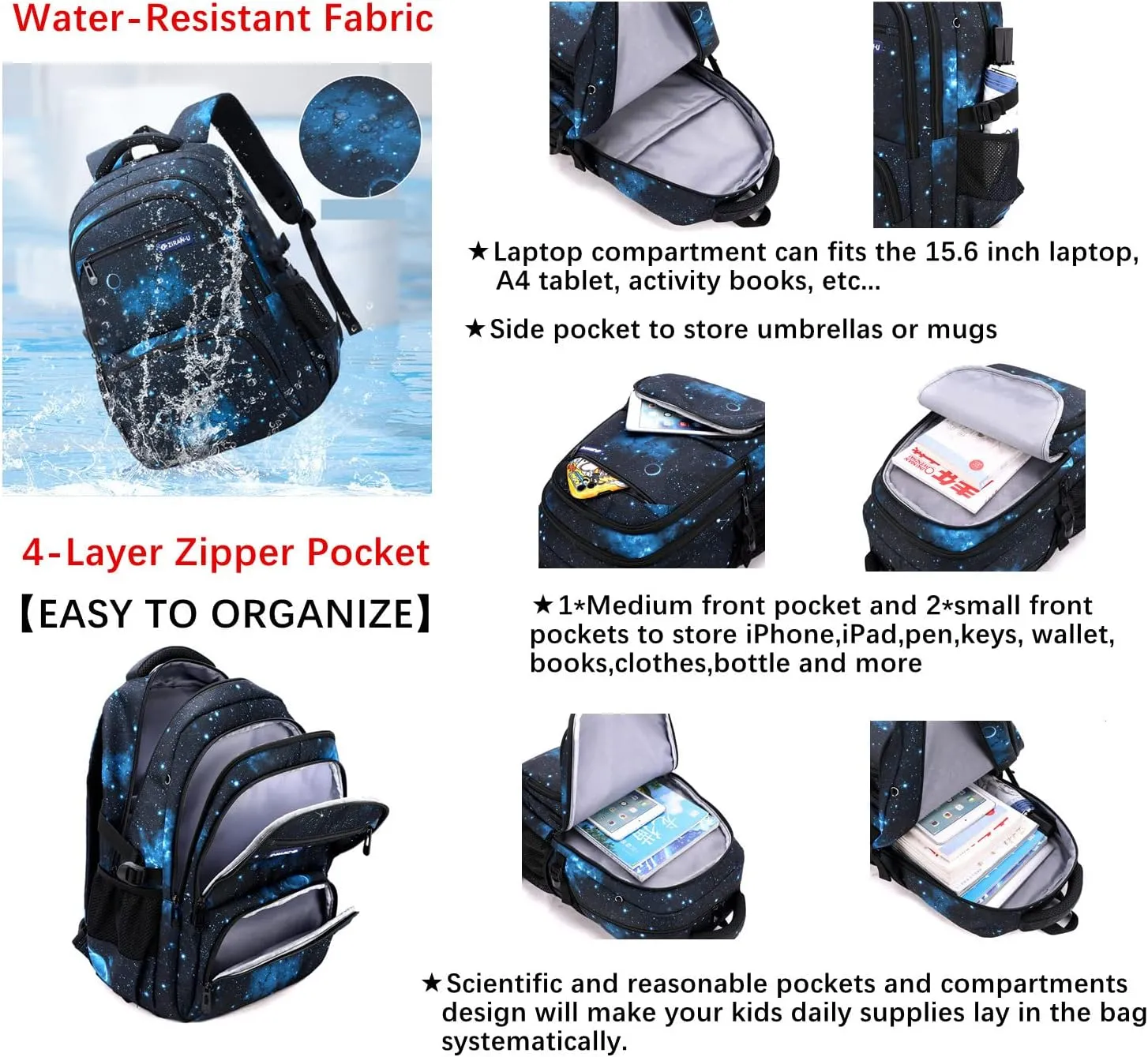 MITOWERMI Boys Backpacks for Primary Junior School Kids Backpack with Lunch Box Galaxy Space Bookbags for Boys Girls