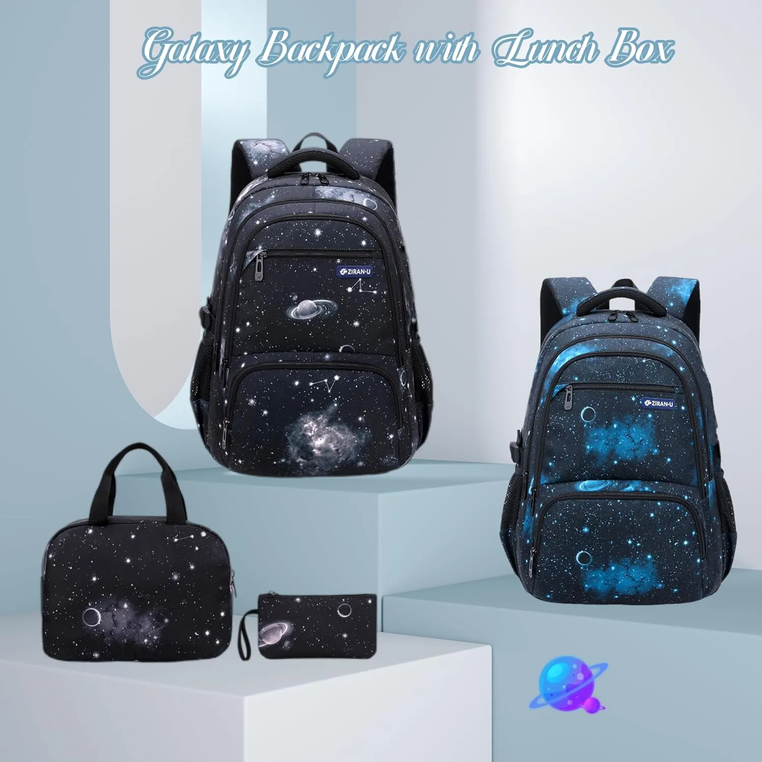 MITOWERMI Boys Backpacks for Primary Junior School Kids Backpack with Lunch Box Galaxy Space Bookbags for Boys Girls