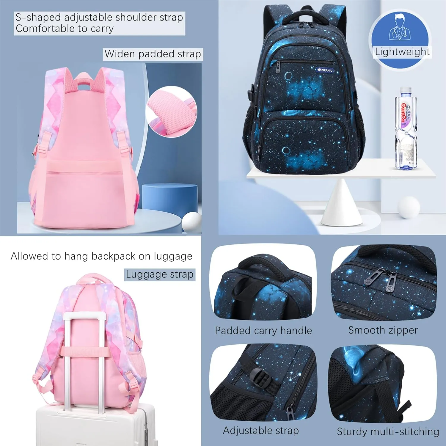 MITOWERMI Boys Backpacks for Primary Junior School Kids Backpack with Lunch Box Galaxy Space Bookbags for Boys Girls