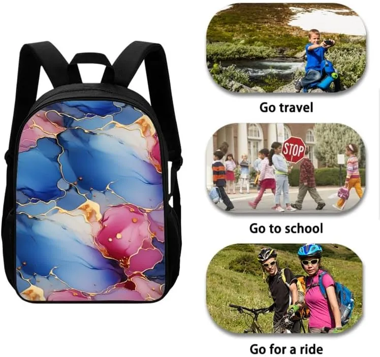 Modern Gradient Marbles School Bookbag Sets Marble Painting College Students Rucksack Abstract Arts Potable Insulated Lunch Bag Pencil Bag