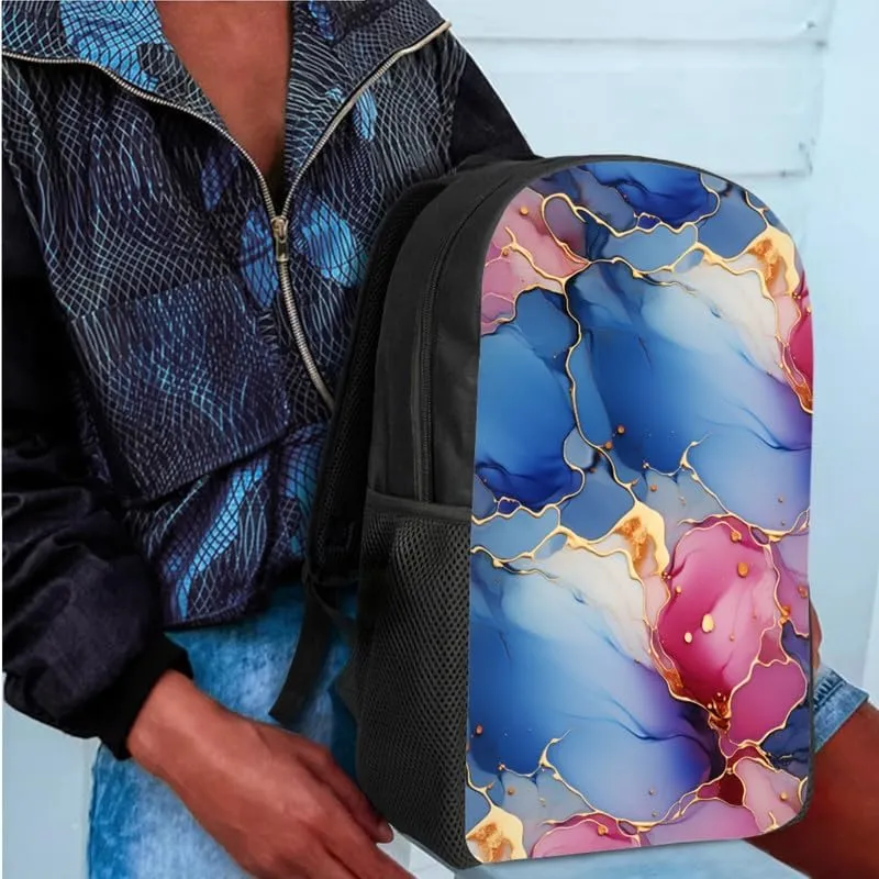 Modern Gradient Marbles School Bookbag Sets Marble Painting College Students Rucksack Abstract Arts Potable Insulated Lunch Bag Pencil Bag