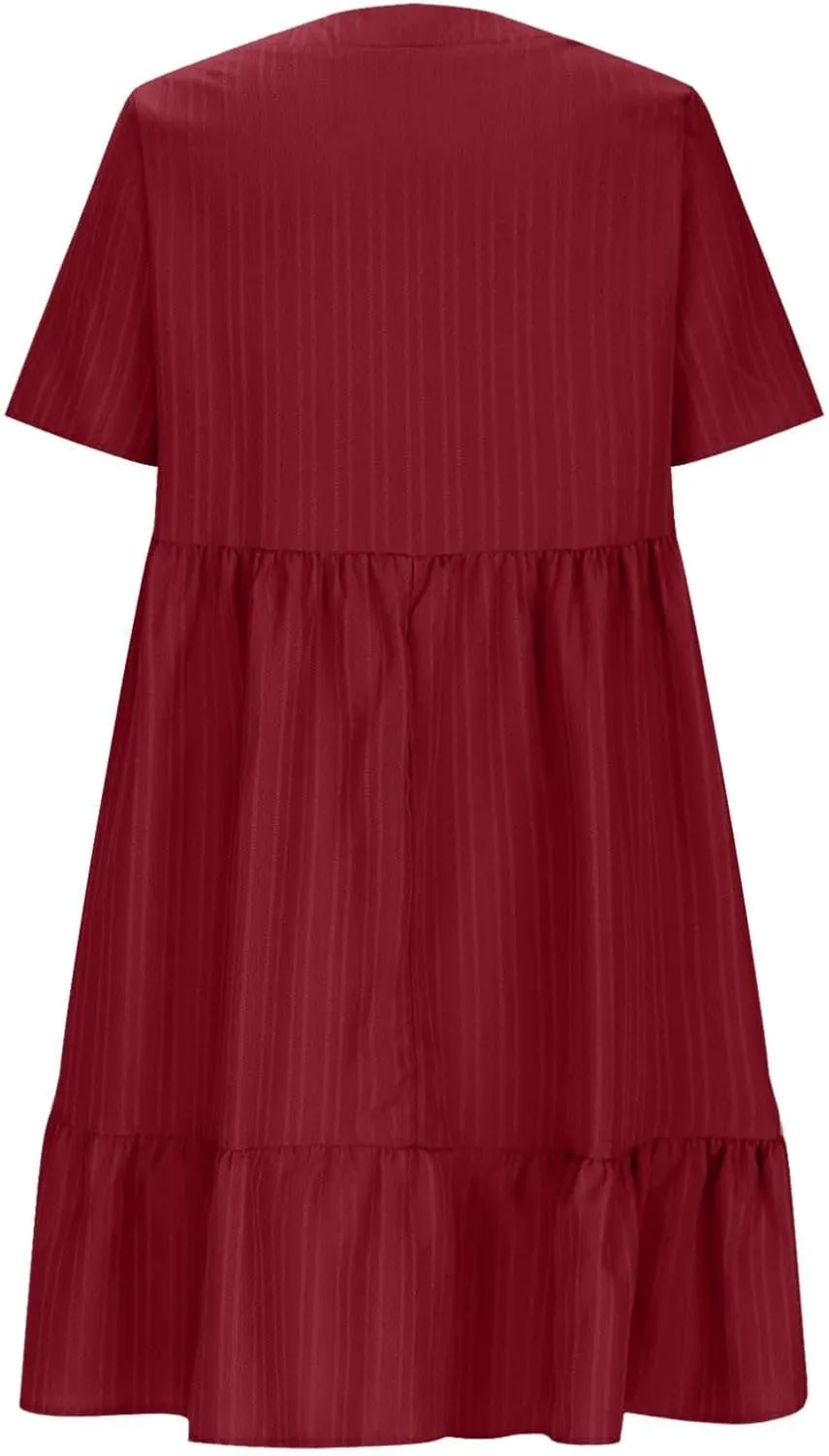 Moomoo Dresses for Women Loose Fit Short Sleeve Tunic Dress with Pockets Beach Vacation Outfit