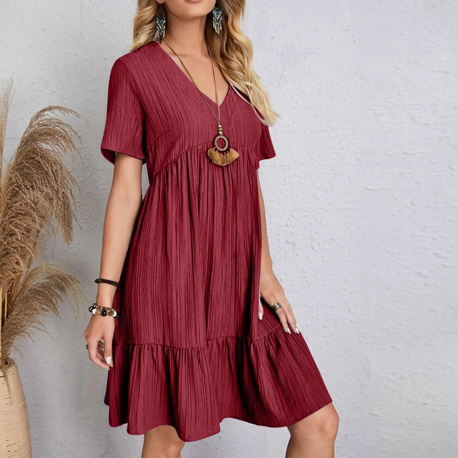 Moomoo Dresses for Women Loose Fit Short Sleeve Tunic Dress with Pockets Beach Vacation Outfit