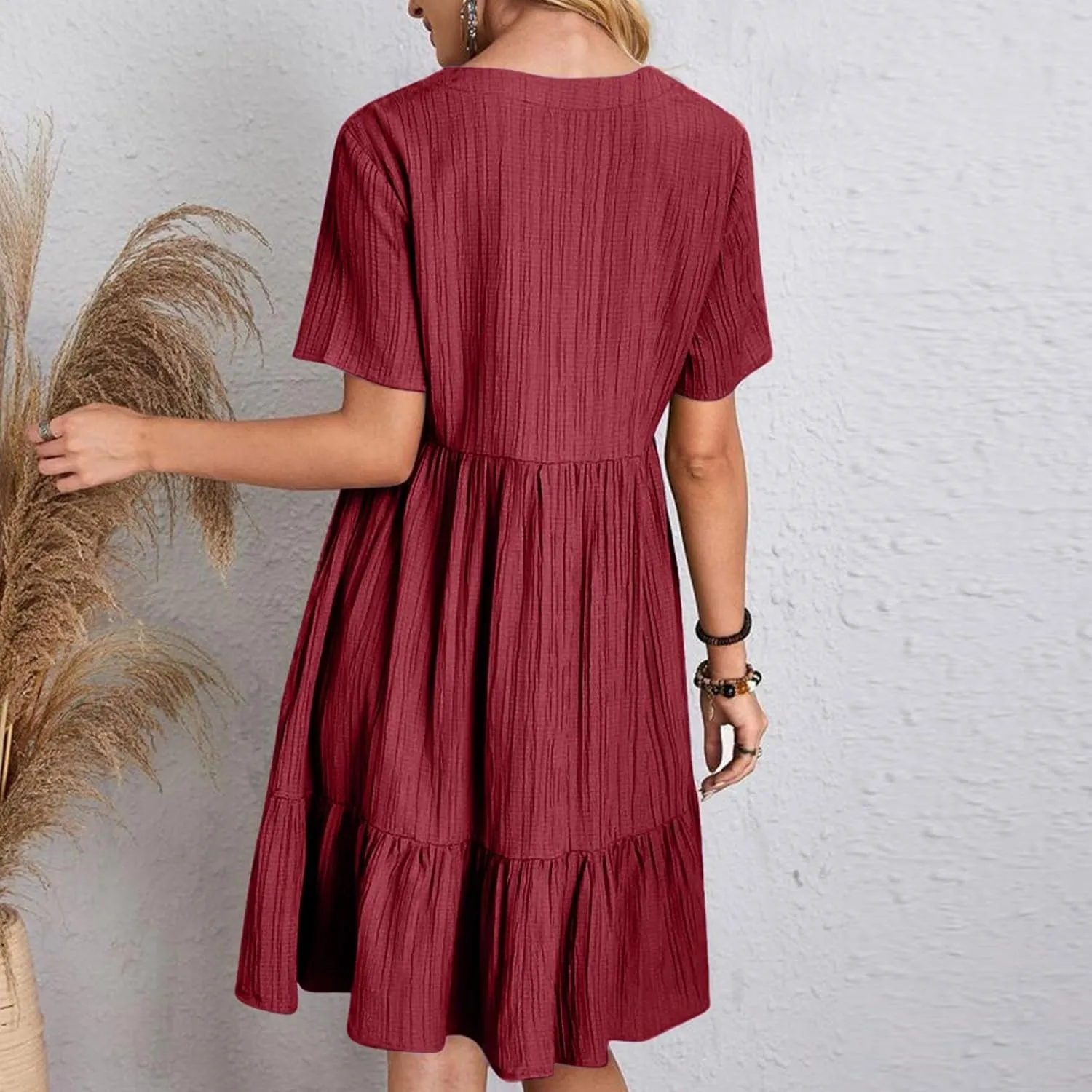 Moomoo Dresses for Women Loose Fit Short Sleeve Tunic Dress with Pockets Beach Vacation Outfit