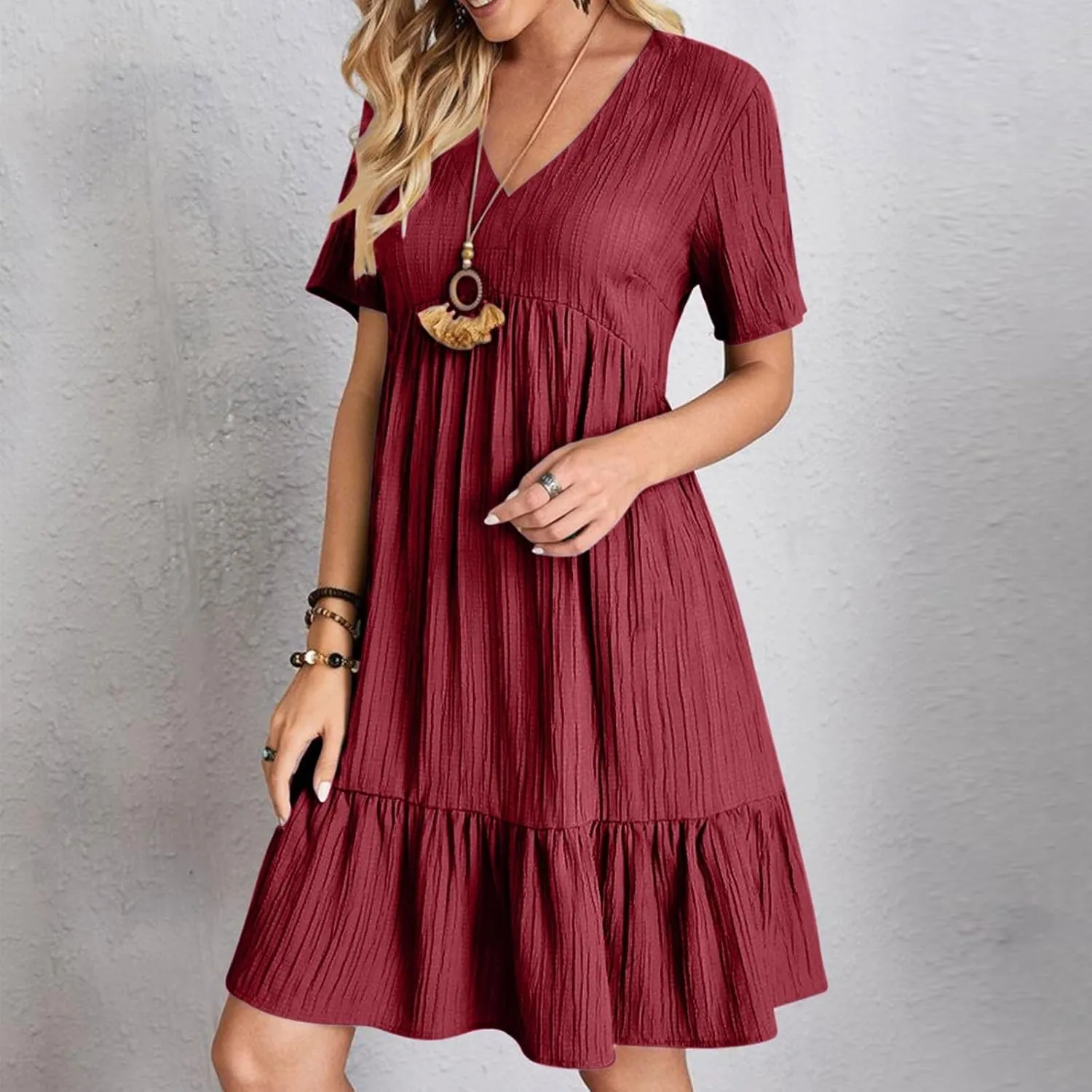Moomoo Dresses for Women Loose Fit Short Sleeve Tunic Dress with Pockets Beach Vacation Outfit
