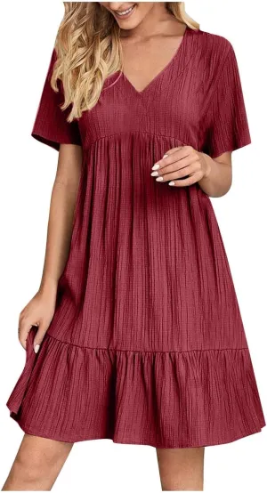 Moomoo Dresses for Women Loose Fit Short Sleeve Tunic Dress with Pockets Beach Vacation Outfit