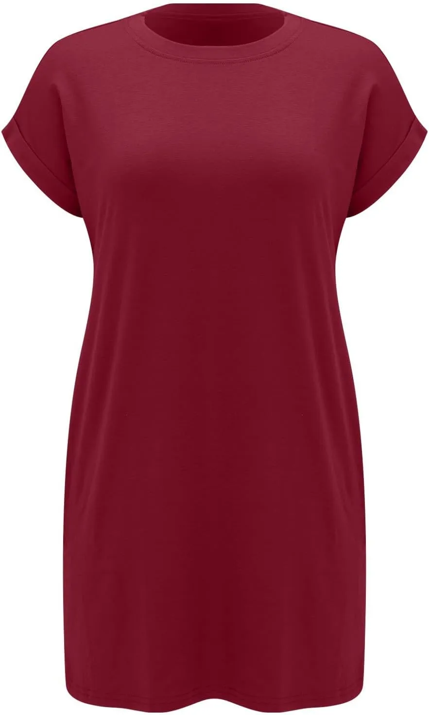 Moomoo Dresses for Women Solid Color Round Neck Batwing Sleeve T-Shirt Dress with Hidden Pockets