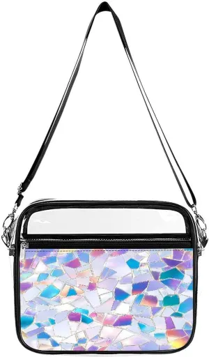 Mosaic Glass Shards Iridescent Clear Crossbody Bags Shoulder Bag Messenger Purse for Stadium Concerts Sports Events