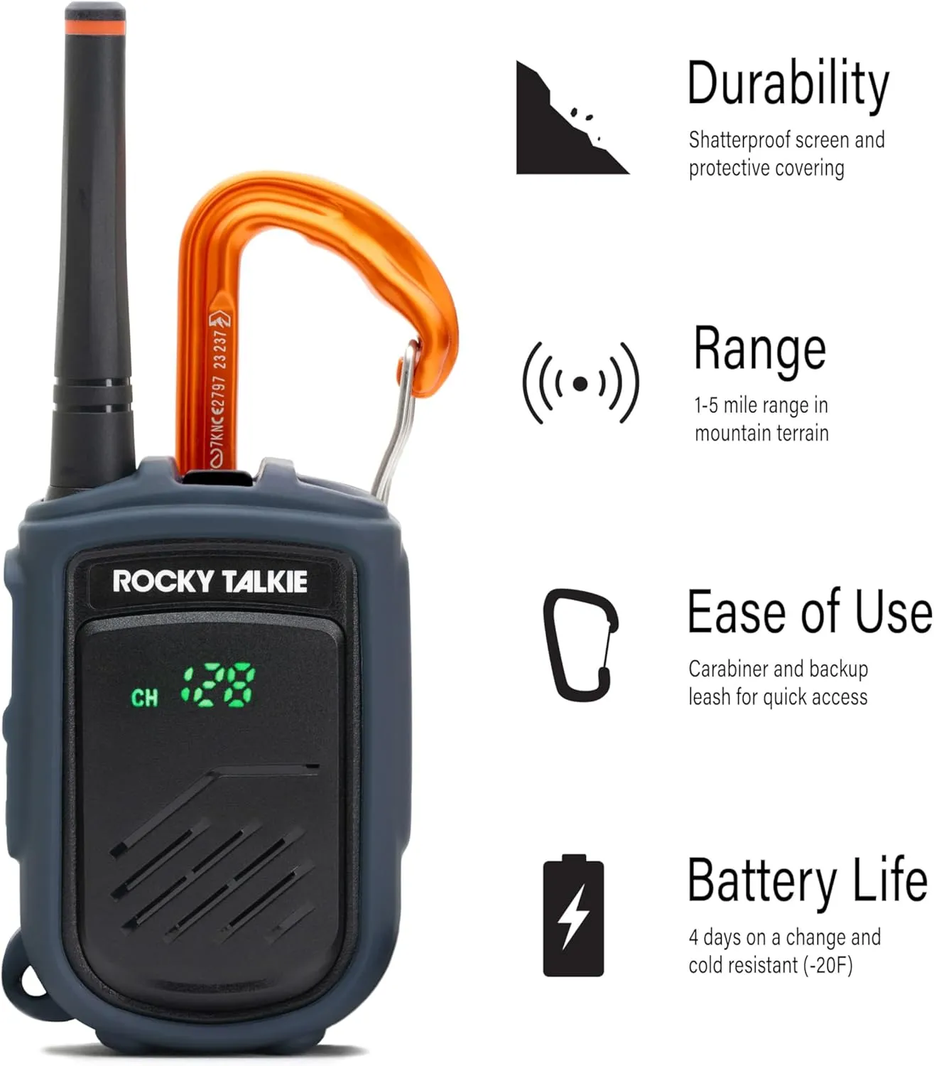 Mountain Radio with Waterproof Handmic, Long Range Walkie Talkie, FRS Handheld Radio, 4 Day Battery Life, Max Durability, 2 Pack