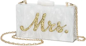 Mrs Clutch Purse Women Evening Bag Handbag for Bride Party White 6.9x3.8x1.7 inches