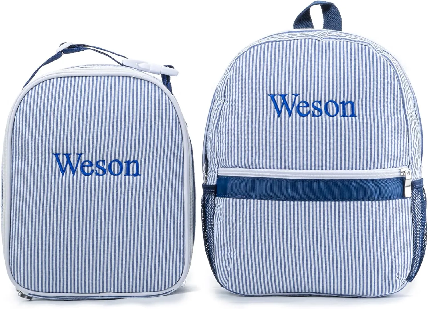 MT WORLD Kids' Backpacks with Lunch Boxes Set,Personalized Kids Backpacks & Lunch Bag with Name,Seersucker Toddler Preppy Bookbag Set with Lunchbox for Preschool Kindergarten Back to School Gifts