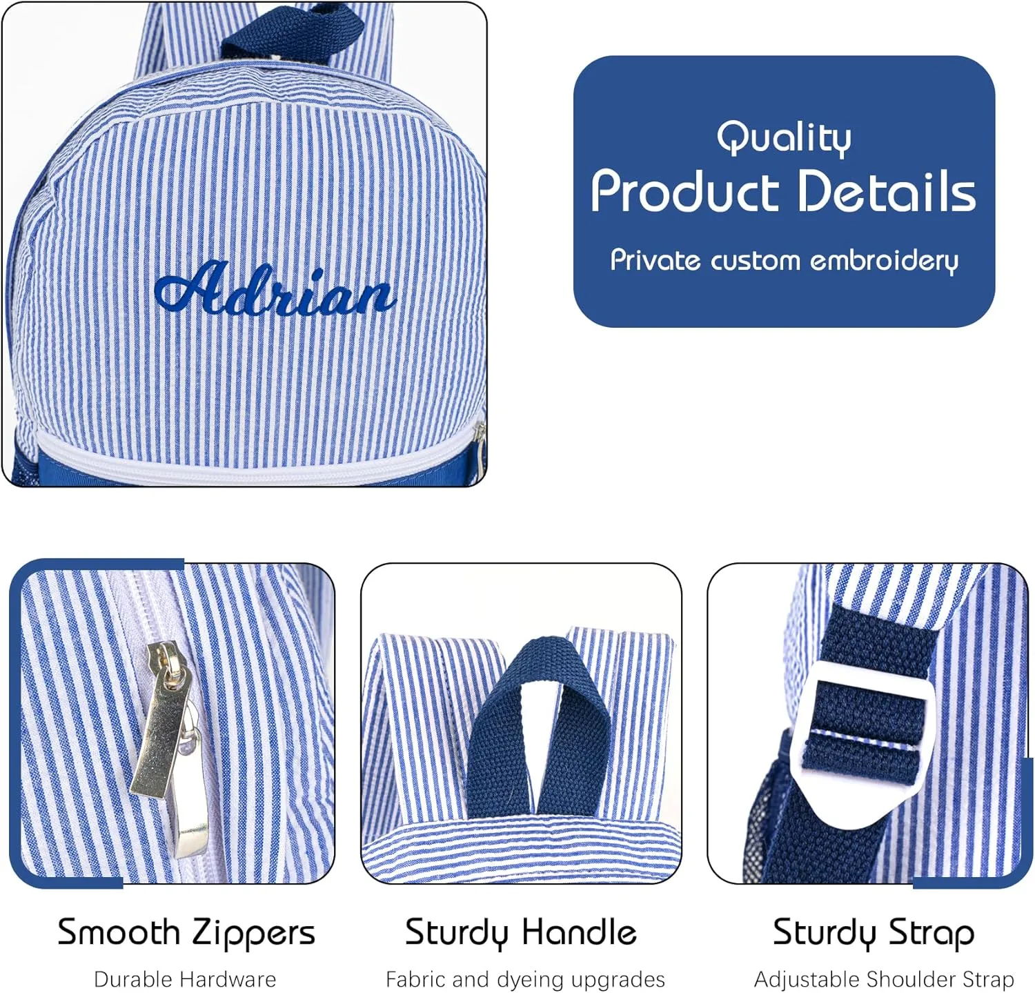 MT WORLD Kids' Backpacks with Lunch Boxes Set,Personalized Kids Backpacks & Lunch Bag with Name,Seersucker Toddler Preppy Bookbag Set with Lunchbox for Preschool Kindergarten Back to School Gifts