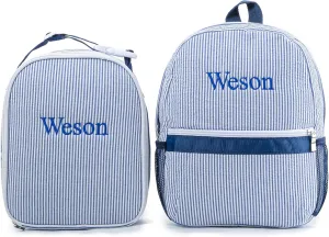MT WORLD Kids' Backpacks with Lunch Boxes Set,Personalized Kids Backpacks & Lunch Bag with Name,Seersucker Toddler Preppy Bookbag Set with Lunchbox for Preschool Kindergarten Back to School Gifts