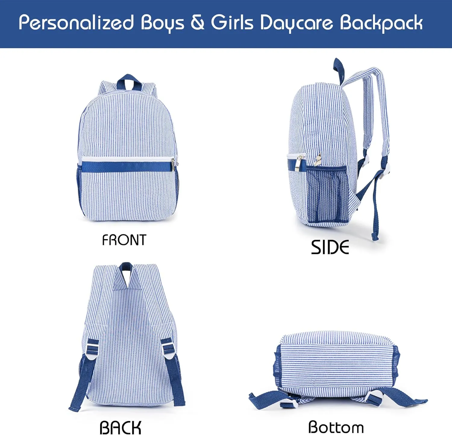 MT WORLD Kids' Backpacks with Lunch Boxes Set,Personalized Kids Backpacks & Lunch Bag with Name,Seersucker Toddler Preppy Bookbag Set with Lunchbox for Preschool Kindergarten Back to School Gifts