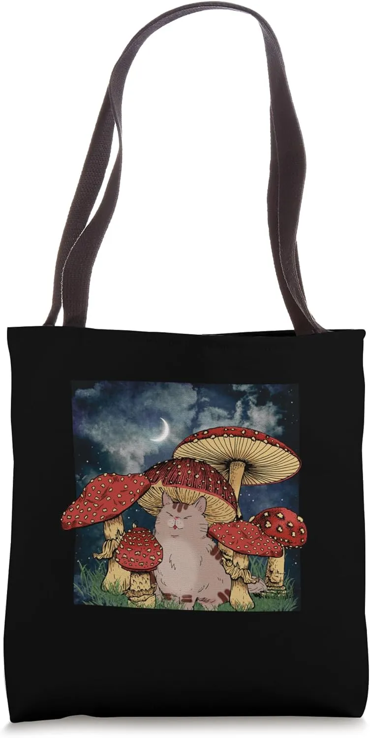 mushroom novelty graphic aesthetic cat lover shroom foragers Tote Bag