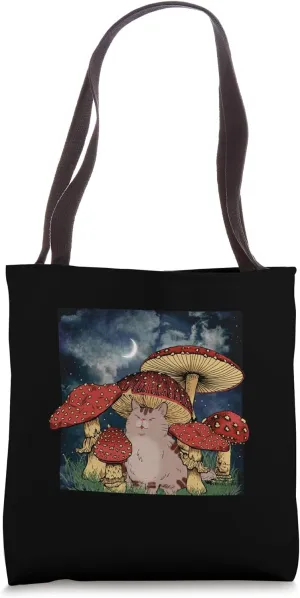 mushroom novelty graphic aesthetic cat lover shroom foragers Tote Bag