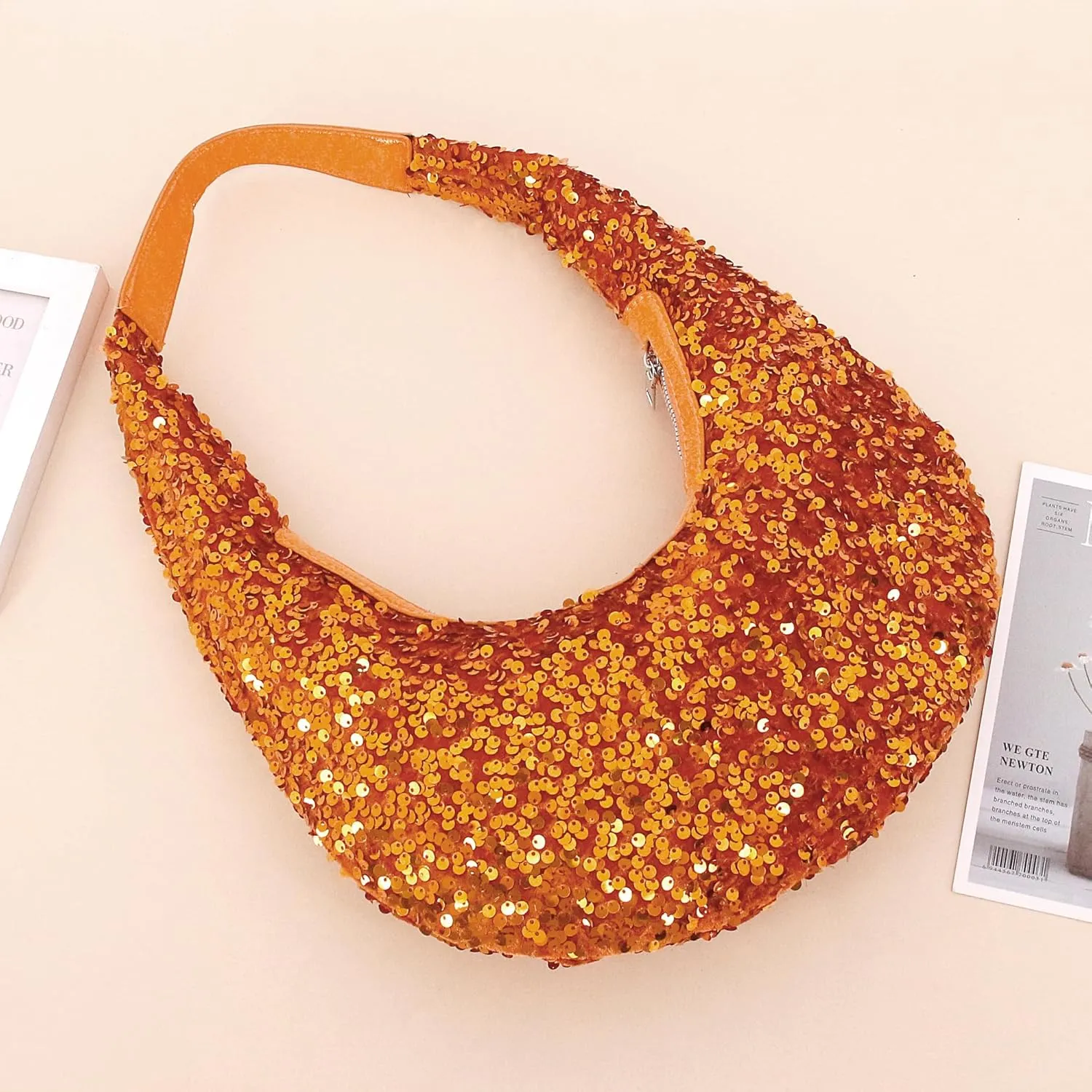 Naimo Womens Sequin Bag Metallic Shoulder Bag Glitter Evening Bag Moon Shape Purse Hobo Handbag Underarm Bag