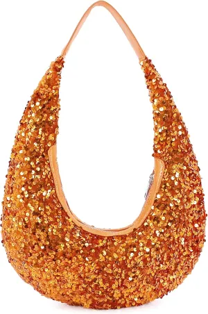 Naimo Womens Sequin Bag Metallic Shoulder Bag Glitter Evening Bag Moon Shape Purse Hobo Handbag Underarm Bag