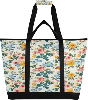 Nander Fresh Style Floral Fragments Large Insulated Cooler Bag,Foldable Reusable Grocery Bag Tote Bag,Perfect Thermal Bag Lunch Bag for Shopping Work Picnic Camping
