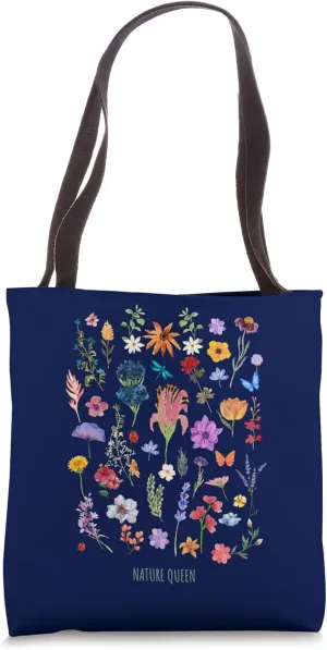Nature Queen Flowers Floral Tee Tote Bag