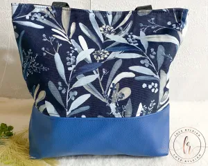 Navy Blue Floral Canvas Tote