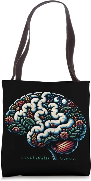 Neurodiversity Brain Art With Floral And Cosmic Elements Tote Bag