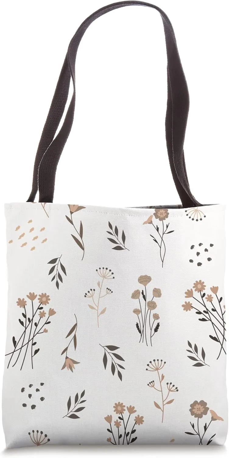 Neutral Beige Flower Floral Modern Blossom Leaves Perennial Tote Bag