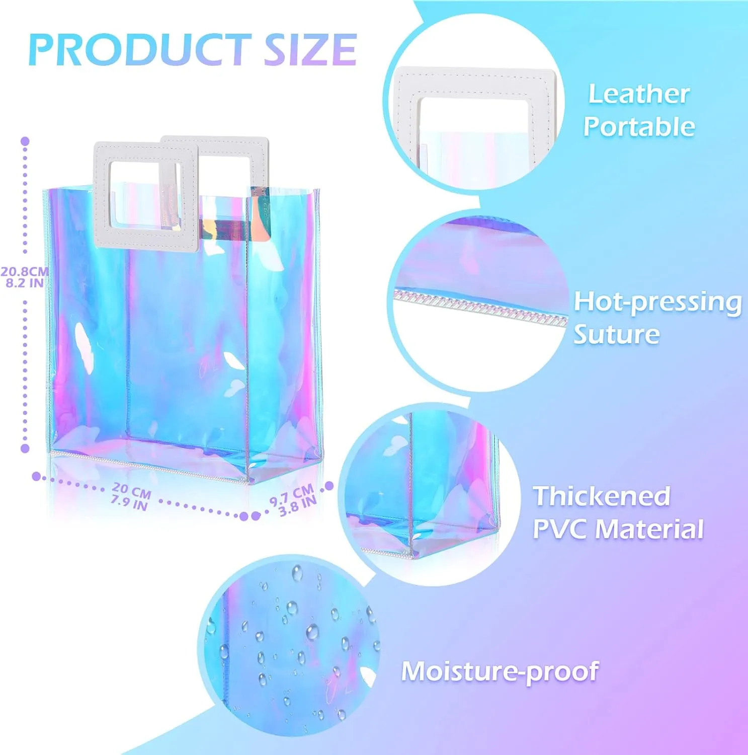 Newwiee 18 Pcs Clear Holographic Tote Bags Iridescent Reusable Gift Bag with Handles PVC Gift Wrap Bags for Party Birthday Wedding Baby Shower Bridal Holiday Graduation Shopping Travel(Classic Style)