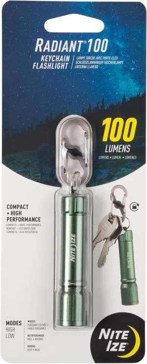 Nite Ize Radiant 100 Keychain Flashlight - Waterproof Mini Keychain Flashlight with Bright 100 Lumen Light - Waterproof Flashlight for Backpacks and Keys - Keychain Flashlight - Olive