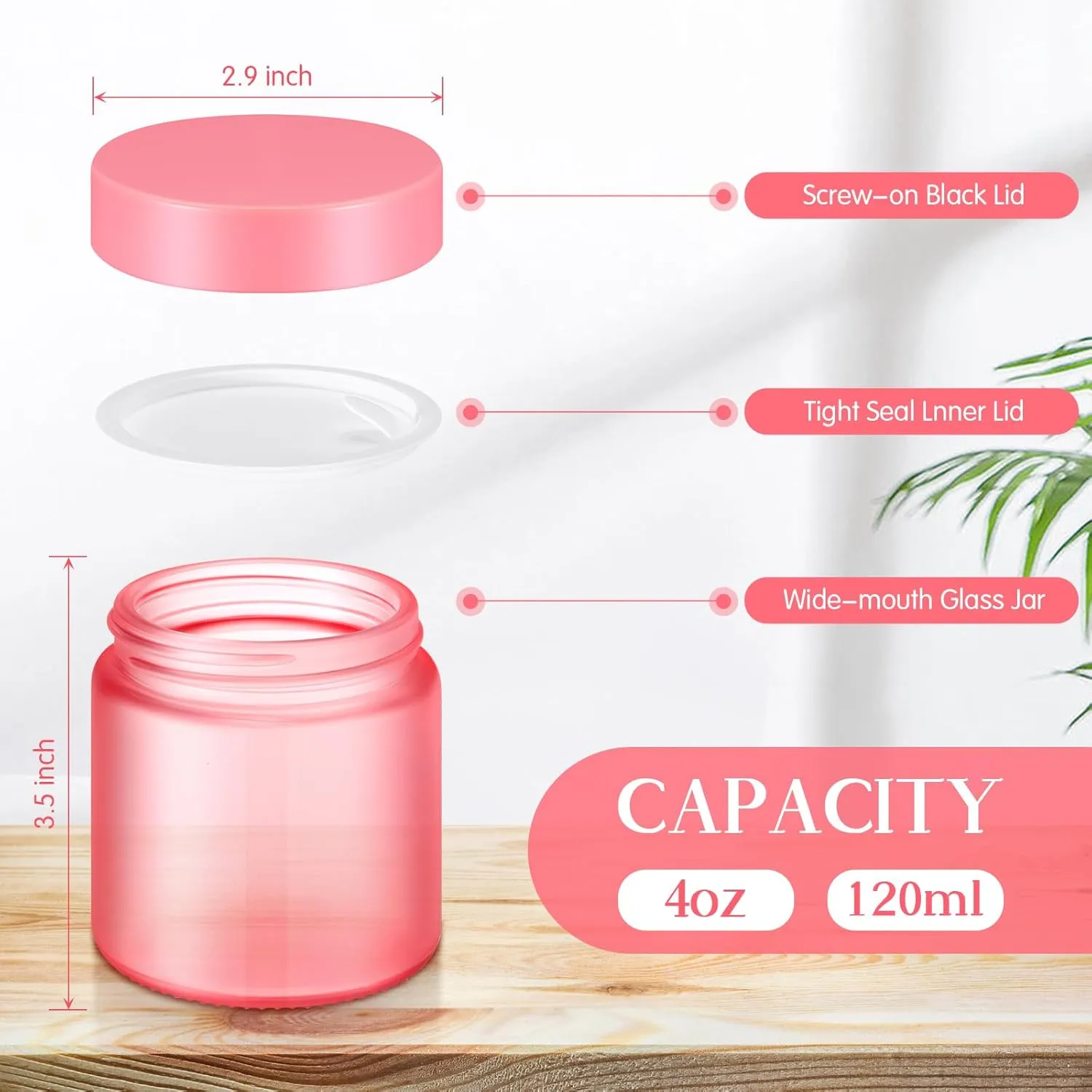 Norme 48 Pcs 4 oz Glass Jars with Lids Leakproof Round Airtight Empty Cosmetic Jars with Inner Liners Lid for Storing Lotions Powder Ointments Candle Making Tins (Pink)