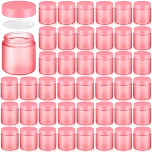 Norme 48 Pcs 4 oz Glass Jars with Lids Leakproof Round Airtight Empty Cosmetic Jars with Inner Liners Lid for Storing Lotions Powder Ointments Candle Making Tins (Pink)