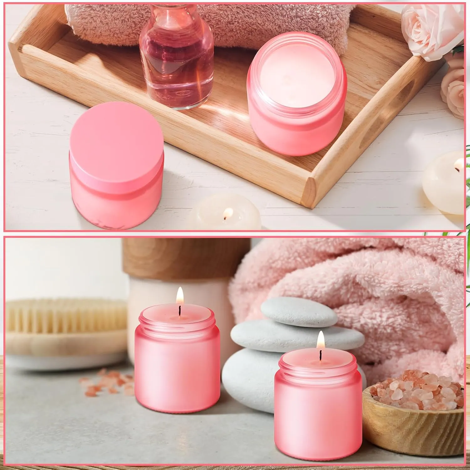 Norme 48 Pcs 4 oz Glass Jars with Lids Leakproof Round Airtight Empty Cosmetic Jars with Inner Liners Lid for Storing Lotions Powder Ointments Candle Making Tins (Pink)