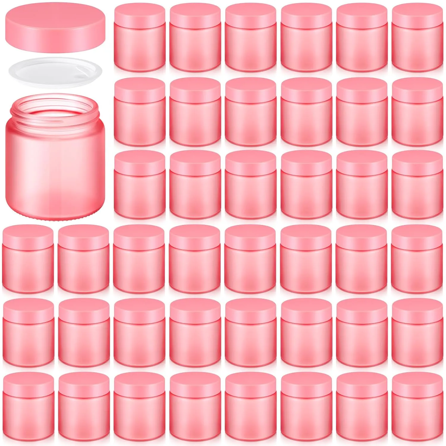 Norme 48 Pcs 4 oz Glass Jars with Lids Leakproof Round Airtight Empty Cosmetic Jars with Inner Liners Lid for Storing Lotions Powder Ointments Candle Making Tins (Pink)