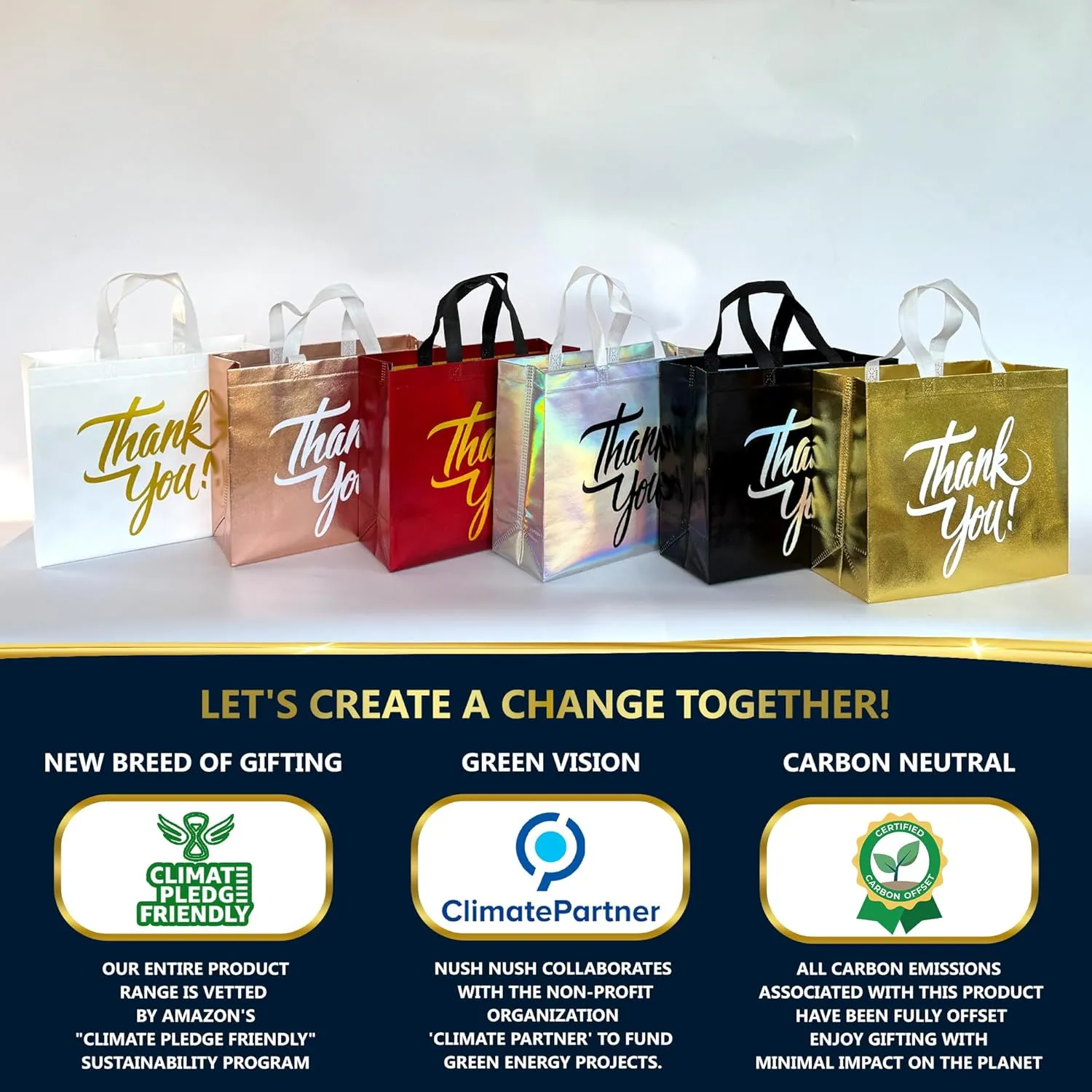 Nush Nush Bulk Large Thank You Gift Bags Set of 12 Reusable Bags From Six Vibrant Colors With a Premium Finish - Perfect as Goodie, Birthday, Party Favor Bags 13x5x11 Size
