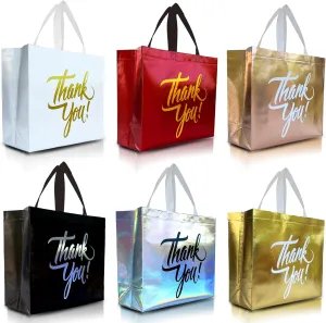 Nush Nush Bulk Large Thank You Gift Bags Set of 12 Reusable Bags From Six Vibrant Colors With a Premium Finish - Perfect as Goodie, Birthday, Party Favor Bags 13x5x11 Size