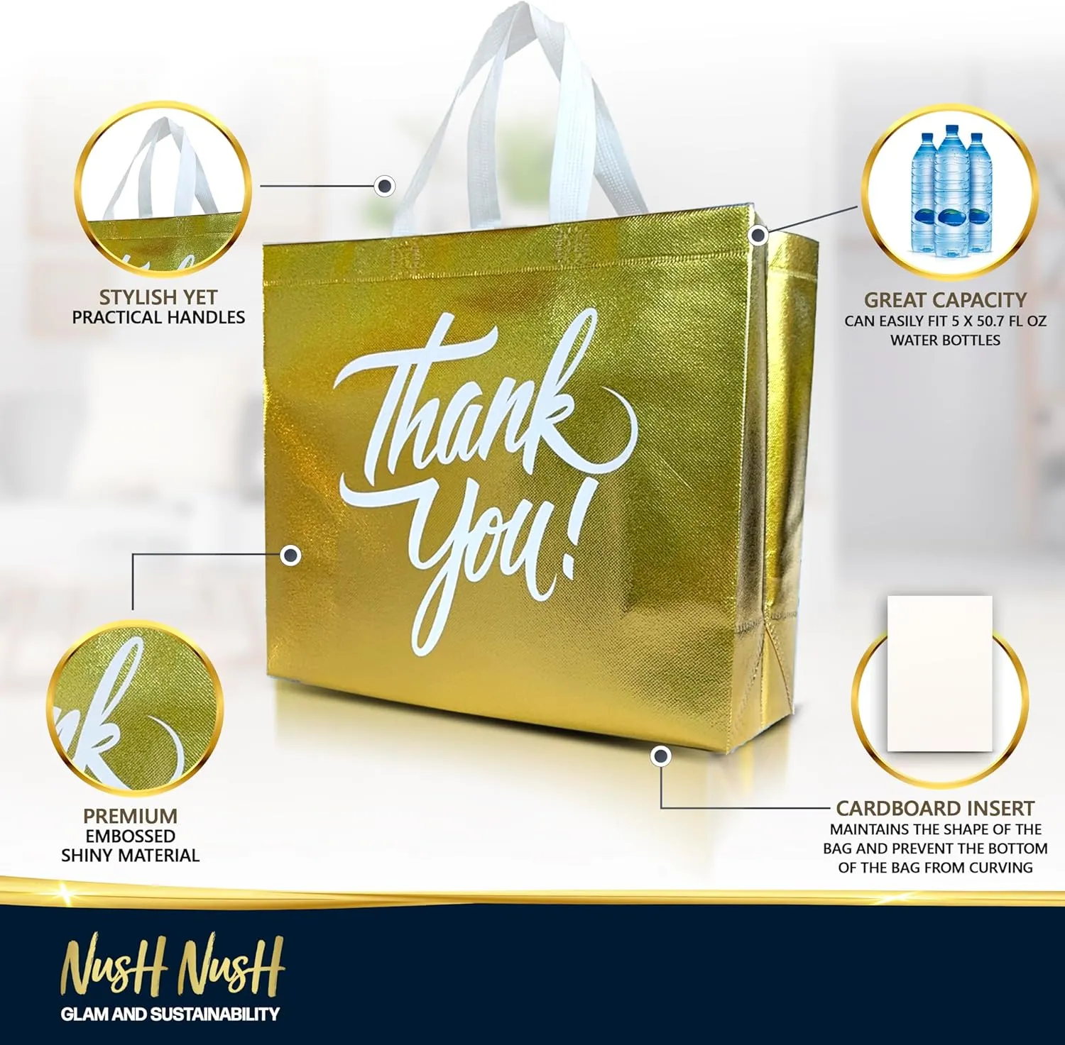 Nush Nush Bulk Large Thank You Gift Bags Set of 12 Reusable Bags From Six Vibrant Colors With a Premium Finish - Perfect as Goodie, Birthday, Party Favor Bags 13x5x11 Size
