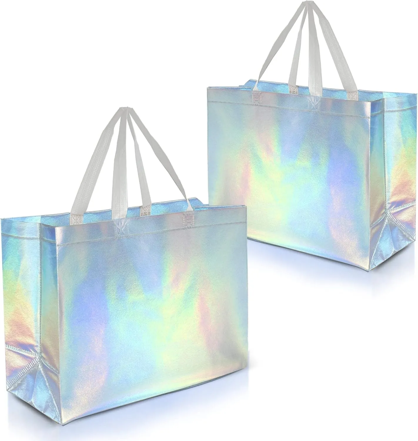 Nush Nush Iridescent Gift Bags - Extra Large, Reusable Holographic Set of 12 - Perfect for Goodie, Birthday & Party Favor Bags - 15.5Wx6Dx12H