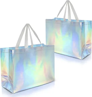 Nush Nush Iridescent Gift Bags - Extra Large, Reusable Holographic Set of 12 - Perfect for Goodie, Birthday & Party Favor Bags - 15.5Wx6Dx12H
